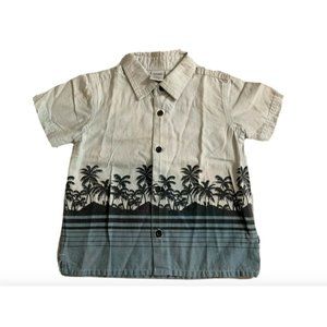 Old Navy Baby Boy's Shirt Collared White Palms Short Sleeves 100% Cotton Size 2T